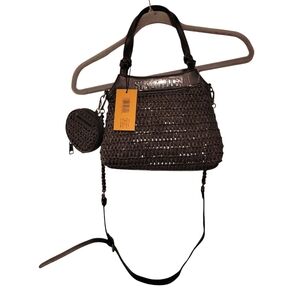 Steve Madden, NWT, Purse, Black Multi Browie Crossbody, 2 Handles, Straw, Coin P